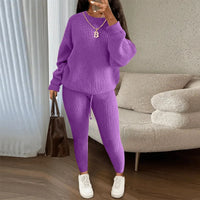 Thumbnail for Spring and Autumn Home Fashion Casual Knitted Suit, Trousers Suit, Women's Wool Suit Crew Neck Pullover Long Sleeve Trousers Path Of Praise