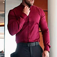 Thumbnail for Men's  Casual Shirt Slim Fit Micro-elastic Long Sleeve Comfortable Versatile Stand Collar Tops Camisas  Men Dress Shirt Path Of Praise