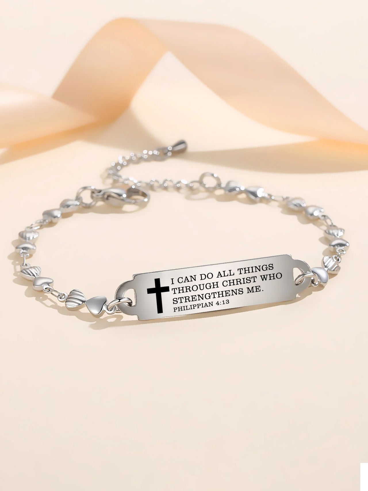 Bible Verse Bracelet for Women – Stainless Steel Christian Faith Bracelet with Inspirational Scripture Engravings & Adjustable Heart Chain