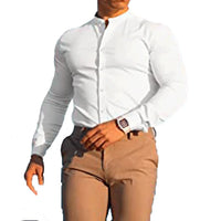 Thumbnail for Men's  Casual Shirt Slim Fit Micro-elastic Long Sleeve Comfortable Versatile Stand Collar Tops Camisas  Men Dress Shirt Path Of Praise