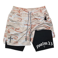 Thumbnail for Psalm Cross Print 2 in 1 Workout Running Shorts for Men Gym Athletic Breathable Performance Shorts with Phone Pocket Activewear Path Of Praise