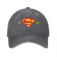 Thumbnail for Super Jesus Baseball Cap – Vintage Washed Christian Hat for Men & Women – Faith-Based Adjustable Dad Hat with Sun Protection