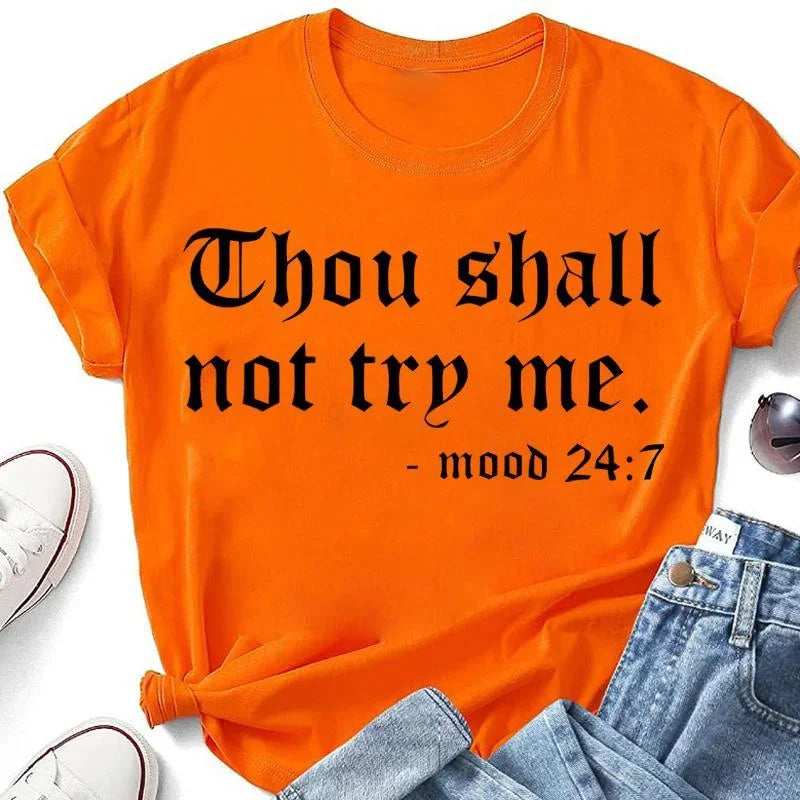 Thou Shall Not Try Me Letter Print Women's T-Shirt | Short Sleeve, O-Neck, Casual Tee