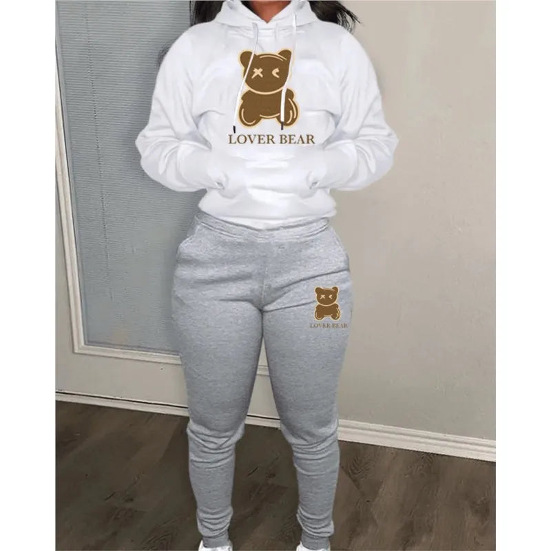 Women's "Lover Bear" 2-Piece Tracksuit Set – Long Sleeve Hoodie & Drawstring Pants with Kangaroo Pocket Path Of Praise