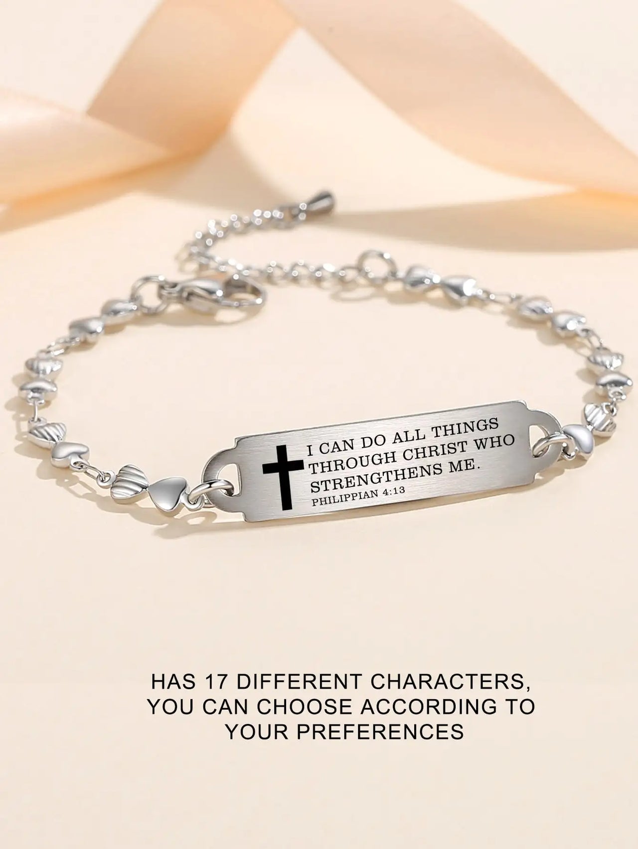 Bible Verse Bracelet for Women – Stainless Steel Christian Faith Bracelet with Inspirational Scripture Engravings & Adjustable Heart Chain