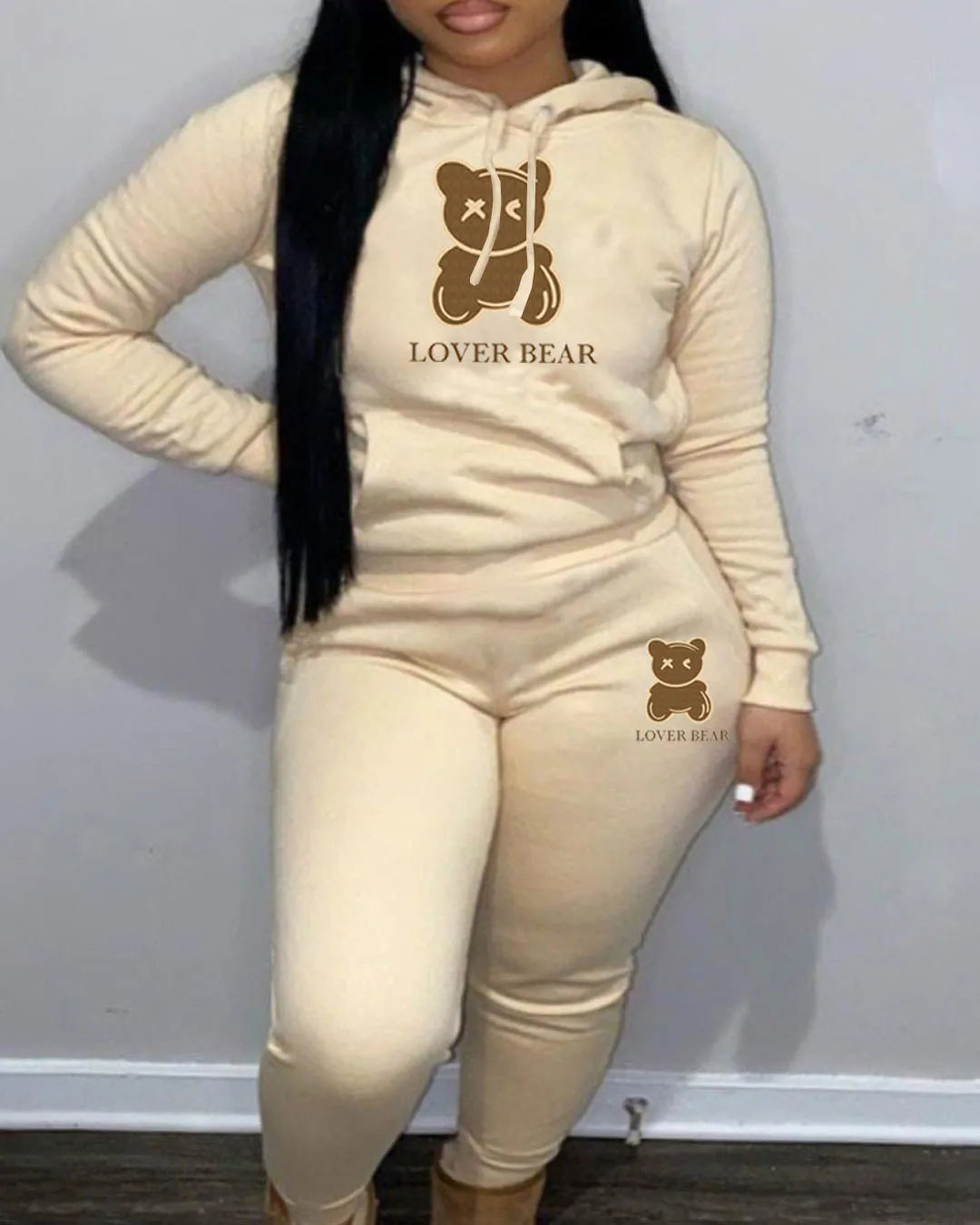 Women's "Lover Bear" 2-Piece Tracksuit Set – Long Sleeve Hoodie & Drawstring Pants with Kangaroo Pocket Path Of Praise