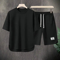 Thumbnail for Men Activewear Casual Outfit Set, O-neck Short Sleeve T-shirt, Elastic Drawstring Waist, Wide Leg Shorts - Path Of Praise 