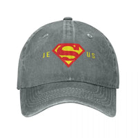 Thumbnail for Super Jesus Baseball Cap – Vintage Washed Christian Hat for Men & Women – Faith-Based Adjustable Dad Hat with Sun Protection