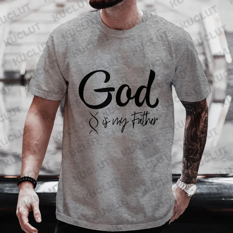 Religious Christian T-Shirt for Men Took A Dna Test and God Is My Father Print Men's Tshirts Christian Cross Jesus Tee Clothes Path Of Praise