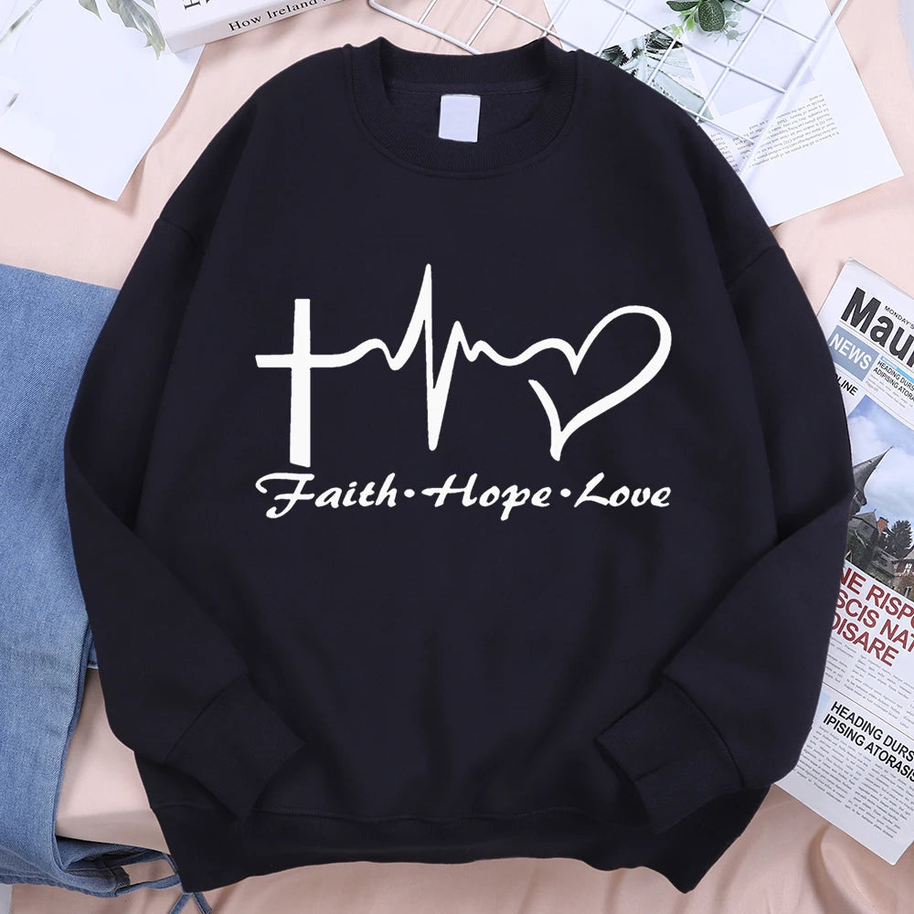 Faith Hope Love Sweatshirt Men Women Crewneck Fleece Sportswear Loose Autumn Clothing Cartoons Loose Hoody Pullover Casual Tops Path Of Praise