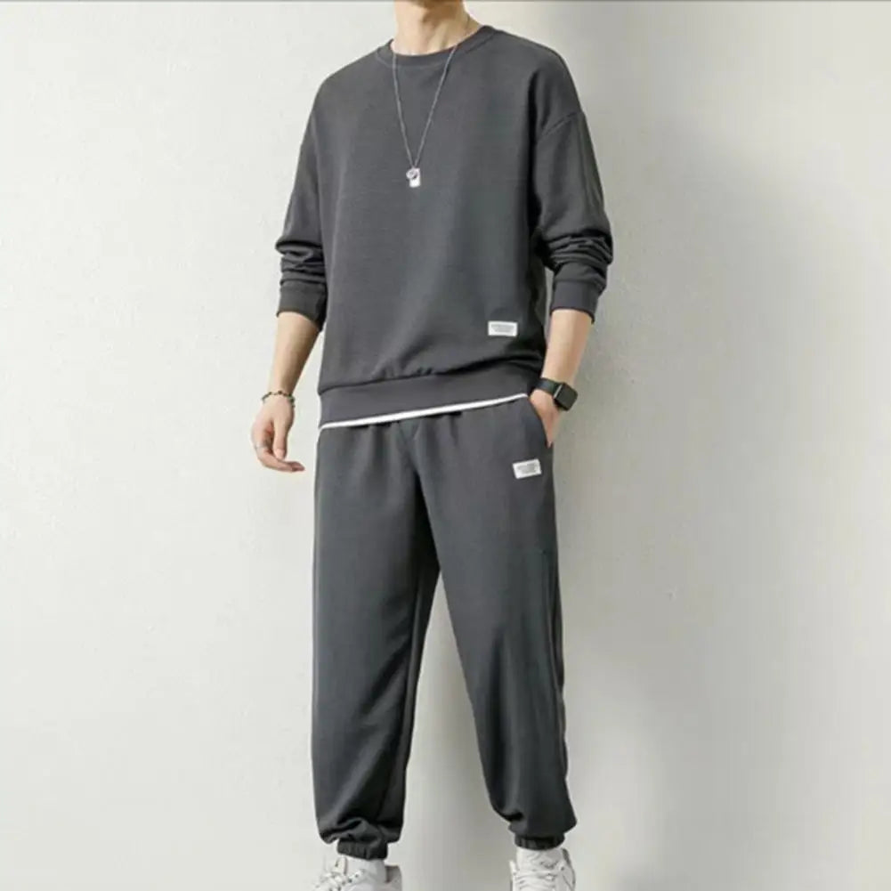 Men's Long Sleeve Pullover & Drawstring Sweatpants Athleisure Set- Path Praise 