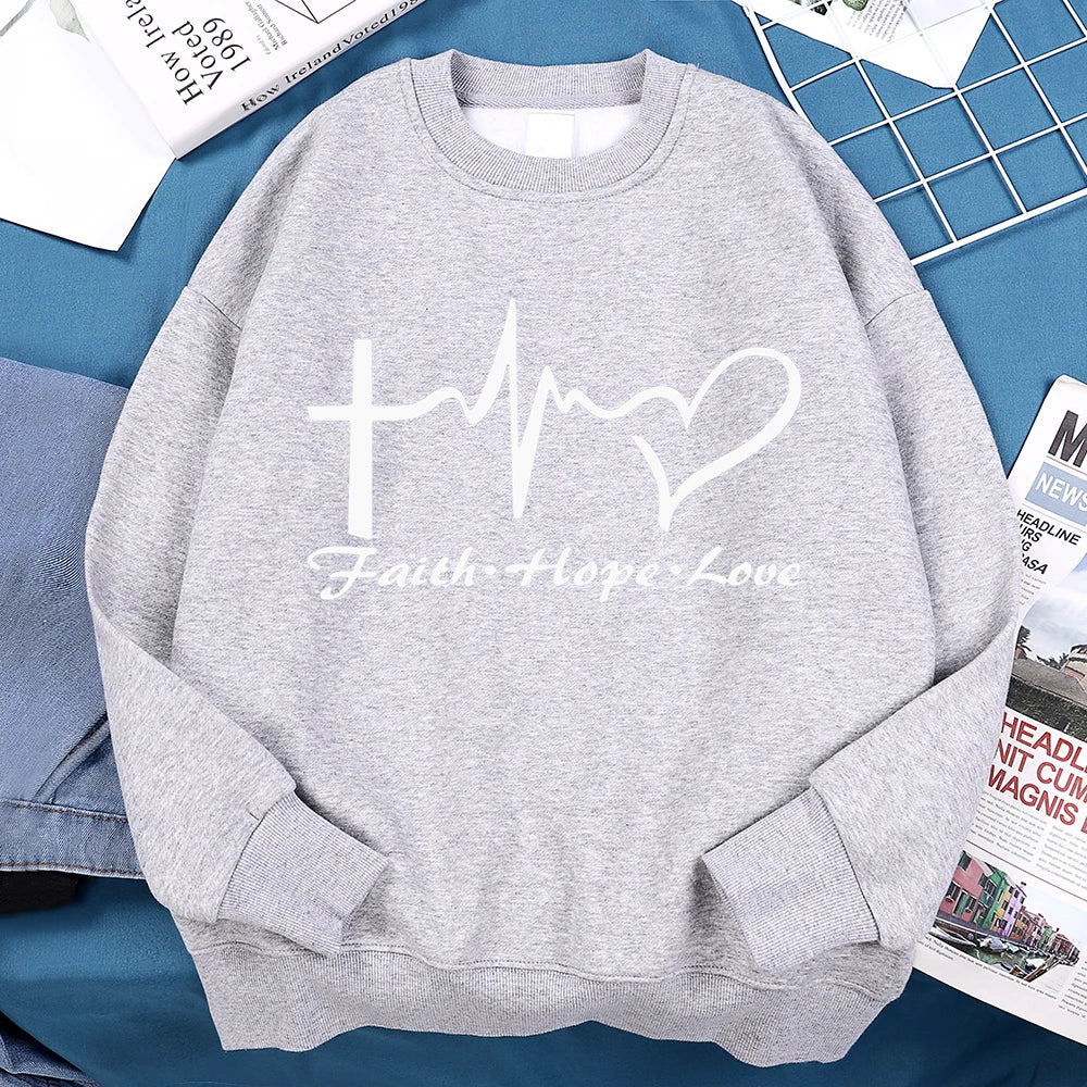 Faith Hope Love Sweatshirt Men Women Crewneck Fleece Sportswear Loose Autumn Clothing Cartoons Loose Hoody Pullover Casual Tops Path Of Praise