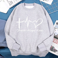 Thumbnail for Faith Hope Love Sweatshirt Men Women Crewneck Fleece Sportswear Loose Autumn Clothing Cartoons Loose Hoody Pullover Casual Tops Path Of Praise