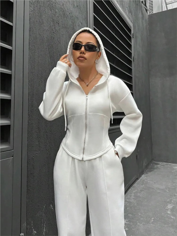 Faith & Fashion Hooded Two-Piece Set – Trendy Slim Fit Zipper Outfit for Women