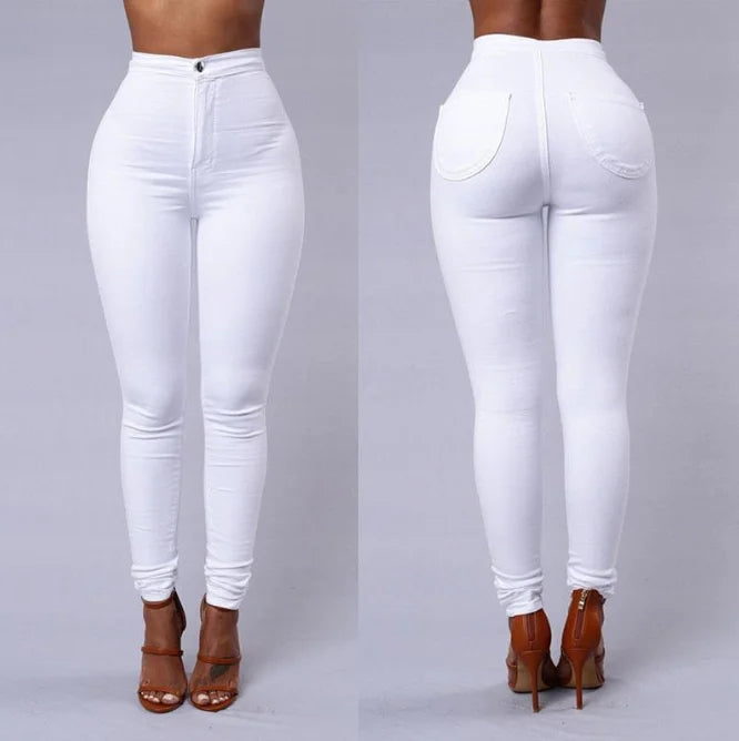 Solid Color Skinny Jeans Woman White Black High Waist Render Jeans Vintage Sexy Long Pants Femme Casual Pencil Pants Denim Jeans Path Of Praise