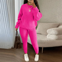 Thumbnail for Spring and Autumn Home Fashion Casual Knitted Suit, Trousers Suit, Women's Wool Suit Crew Neck Pullover Long Sleeve Trousers Path Of Praise