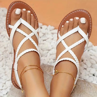 Thumbnail for Fashionable Thong Casual Flat Sandals for Women Plus Size Women's Shoes New Style Braided Foot Elastic Band Roman Beach Shoes Path Of Praise