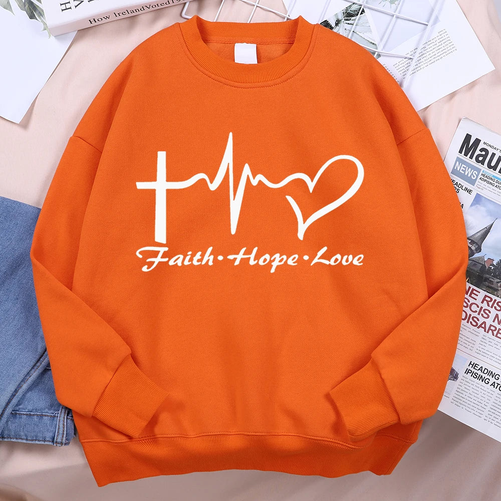 Faith Hope Love Sweatshirt Men Women Crewneck Fleece Sportswear Loose Autumn Clothing Cartoons Loose Hoody Pullover Casual Tops Path Of Praise