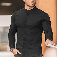 Thumbnail for Men's  Casual Shirt Slim Fit Micro-elastic Long Sleeve Comfortable Versatile Stand Collar Tops Camisas  Men Dress Shirt Path Of Praise