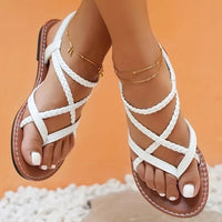 Thumbnail for Fashionable Thong Casual Flat Sandals for Women Plus Size Women's Shoes New Style Braided Foot Elastic Band Roman Beach Shoes Path Of Praise