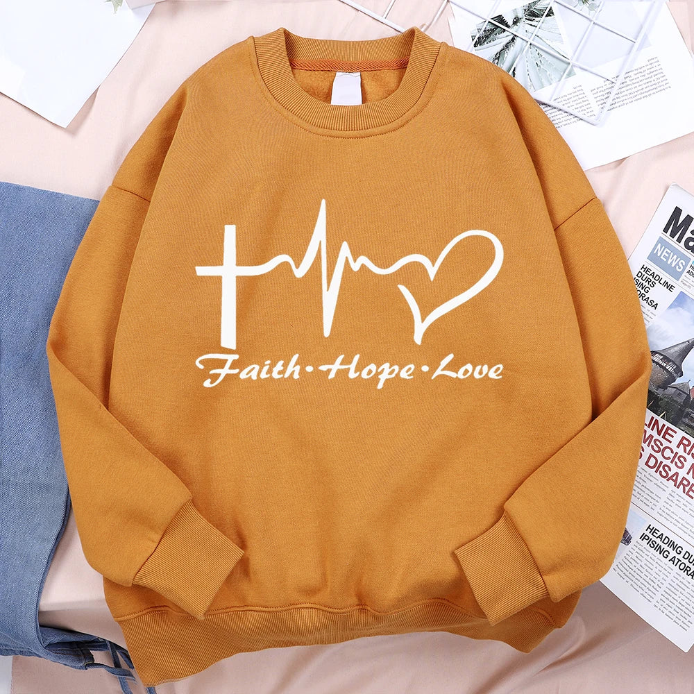 Faith Hope Love Sweatshirt Men Women Crewneck Fleece Sportswear Loose Autumn Clothing Cartoons Loose Hoody Pullover Casual Tops Path Of Praise