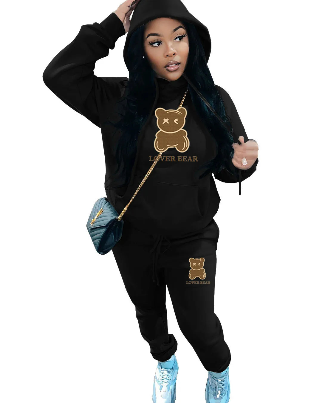 Women's "Lover Bear" 2-Piece Tracksuit Set – Long Sleeve Hoodie & Drawstring Pants with Kangaroo Pocket Path Of Praise