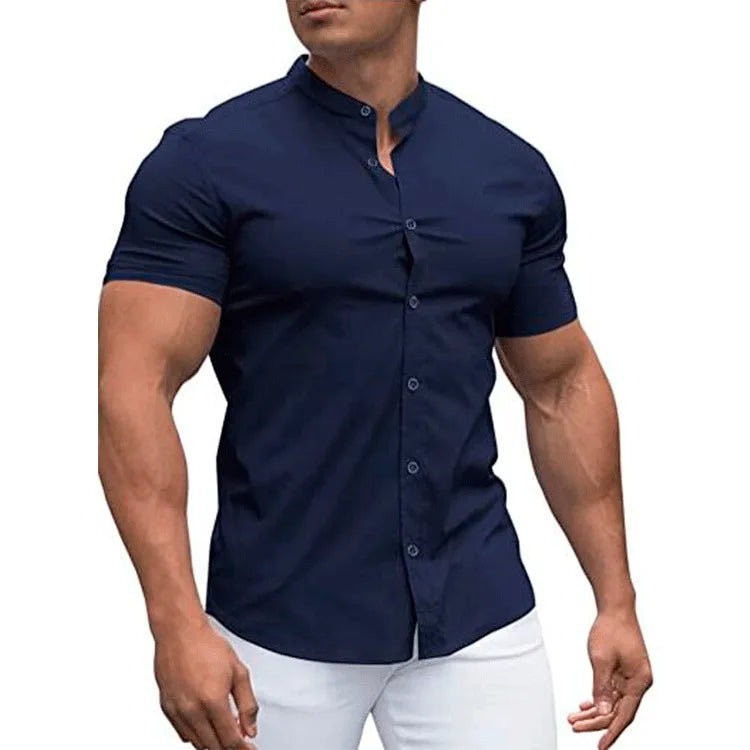 Men's  Casual Shirt Slim Fit Micro-elastic Long Sleeve Comfortable Versatile Stand Collar Tops Camisas  Men Dress Shirt Path Of Praise