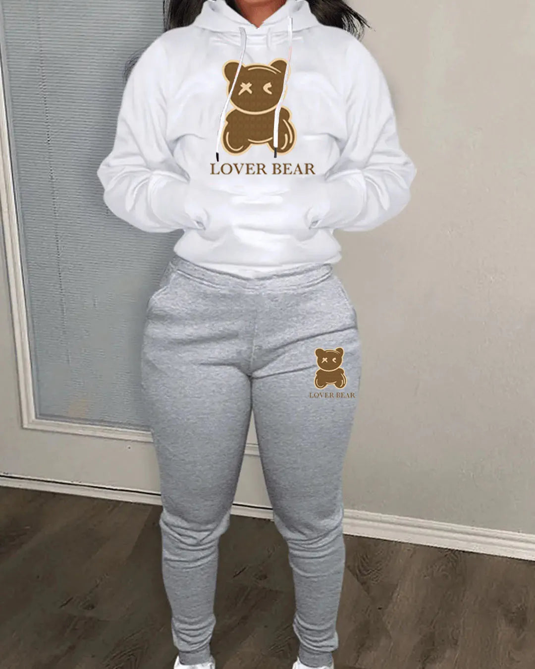 Women's "Lover Bear" 2-Piece Tracksuit Set – Long Sleeve Hoodie & Drawstring Pants with Kangaroo Pocket Path Of Praise