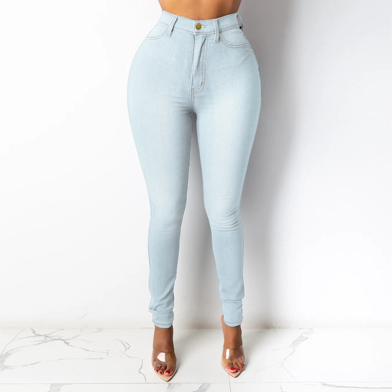 High Waist Denim Long Jean Casual Vintage Solid Skinny Youthful Women Office Lady Trouser Pencil Pants Fashion Trend Clothes New Path Of Praise