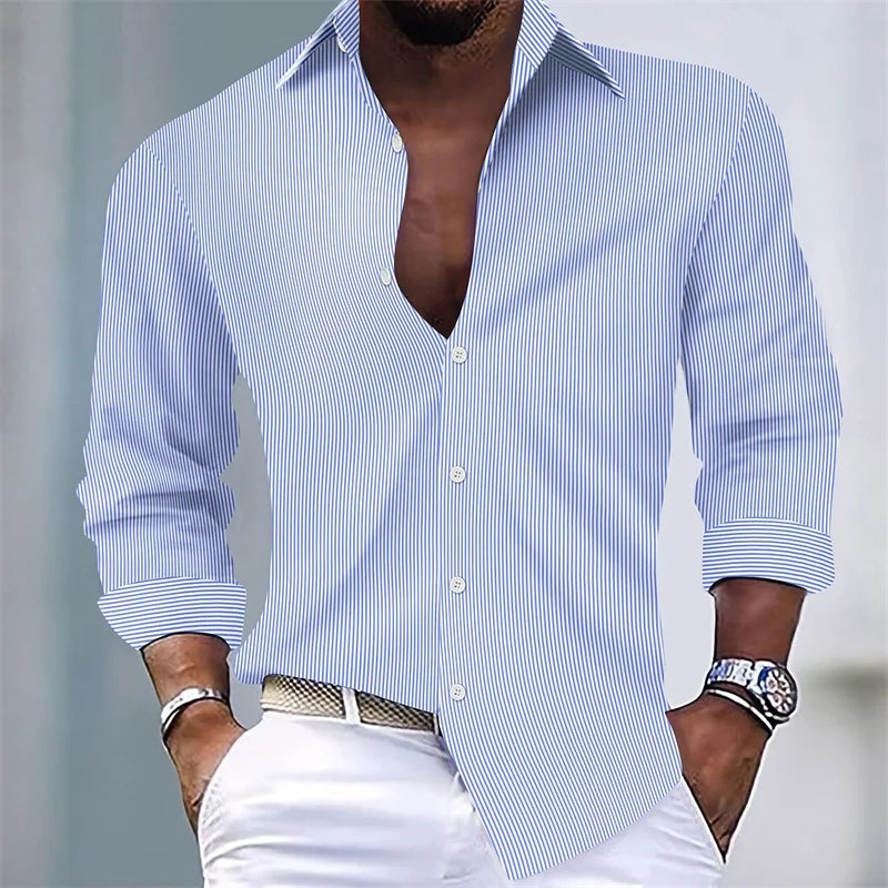 Men's Shirts Summer Shirts Casual Shirts Striped Shirts Button Lapel Black Pink Royal Blue Long Sleeves Holiday Everyday Wear Path Of Praise