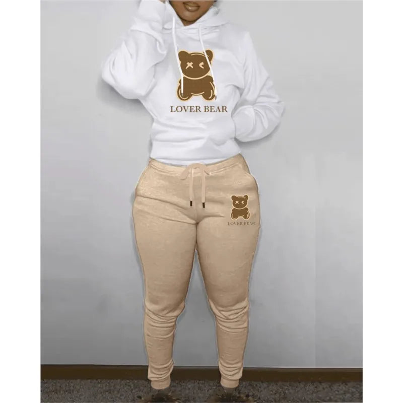 Women's "Lover Bear" 2-Piece Tracksuit Set – Long Sleeve Hoodie & Drawstring Pants with Kangaroo Pocket Path Of Praise