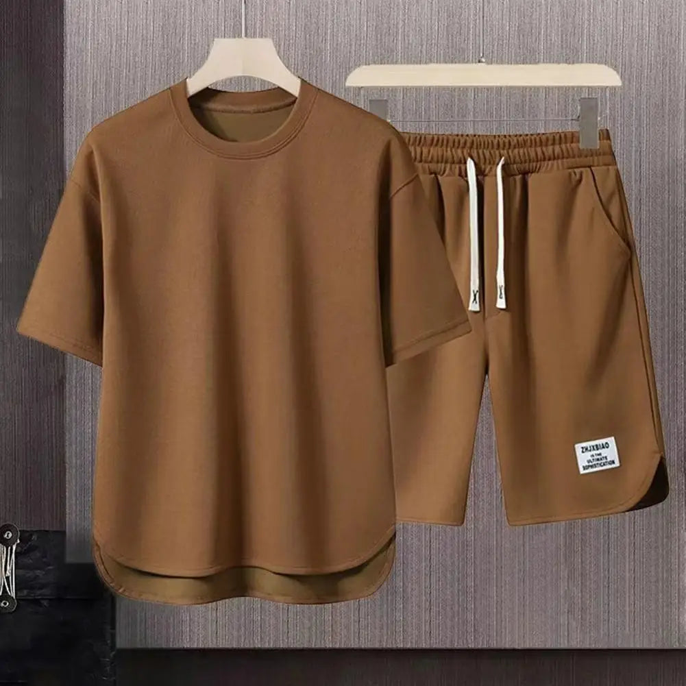 Men's Activewear Casual Short Set Outfit with Elastic Drawstring Waist and Wide-Leg Shorts Path Of Praise