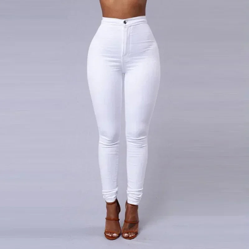 Solid Color Skinny Jeans Woman White Black High Waist Render Jeans Vintage Sexy Long Pants Femme Casual Pencil Pants Denim Jeans Path Of Praise