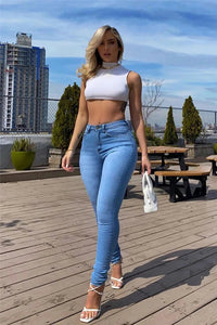 Thumbnail for S-3XL Stretch Skinny Denim Women's Jeans Mid Waist Pants Blue Retro Washed Elastic Slim Pencil Trousers Path Of Praise