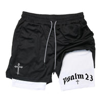 Thumbnail for Psalm Cross Print 2 in 1 Workout Running Shorts for Men Gym Athletic Breathable Performance Shorts with Phone Pocket Activewear Path Of Praise