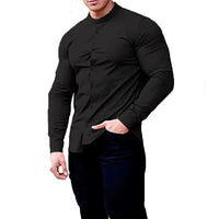 Thumbnail for Men's  Casual Shirt Slim Fit Micro-elastic Long Sleeve Comfortable Versatile Stand Collar Tops Camisas  Men Dress Shirt Path Of Praise