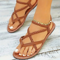 Thumbnail for Fashionable Thong Casual Flat Sandals for Women Plus Size Women's Shoes New Style Braided Foot Elastic Band Roman Beach Shoes Path Of Praise