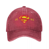 Thumbnail for Super Jesus Baseball Cap – Vintage Washed Christian Hat for Men & Women – Faith-Based Adjustable Dad Hat with Sun Protection