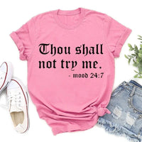 Thumbnail for Thou Shall Not Try Me Letter Print Women's T-Shirt | Short Sleeve, O-Neck, Casual Tee