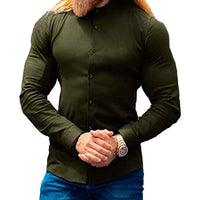 Thumbnail for Men's  Casual Shirt Slim Fit Micro-elastic Long Sleeve Comfortable Versatile Stand Collar Tops Camisas  Men Dress Shirt Path Of Praise