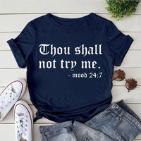 Thumbnail for Thou Shall Not Try Me Letter Print Women's T-Shirt | Short Sleeve, O-Neck, Casual Tee