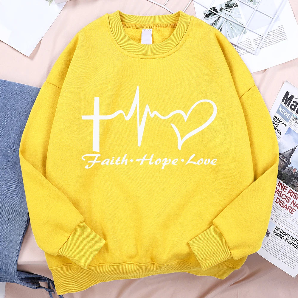 Faith Hope Love Sweatshirt Men Women Crewneck Fleece Sportswear Loose Autumn Clothing Cartoons Loose Hoody Pullover Casual Tops Path Of Praise