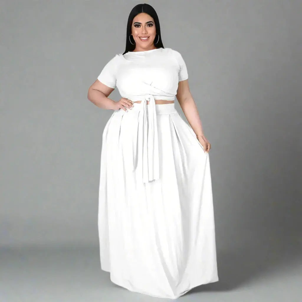 Sexy Women's Lace Up Knotted Crop Top & Maxi skirt |Two Piece Set Outfit - Path Of Praise