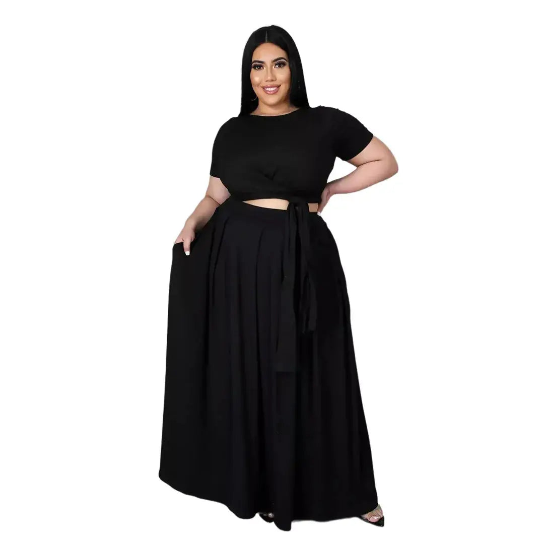 Sexy Women's Lace Up Knotted Crop Top & Maxi skirt |Two Piece Set Outfit - Path Of Praise