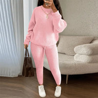 Thumbnail for Spring and Autumn Home Fashion Casual Knitted Suit, Trousers Suit, Women's Wool Suit Crew Neck Pullover Long Sleeve Trousers Path Of Praise