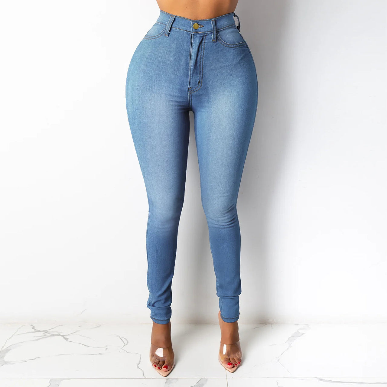 High Waist Denim Long Jean Casual Vintage Solid Skinny Youthful Women Office Lady Trouser Pencil Pants Fashion Trend Clothes New Path Of Praise