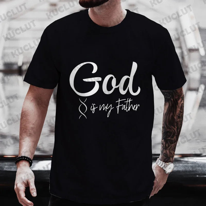 Religious Christian T-Shirt for Men Took A Dna Test and God Is My Father Print Men's Tshirts Christian Cross Jesus Tee Clothes Path Of Praise