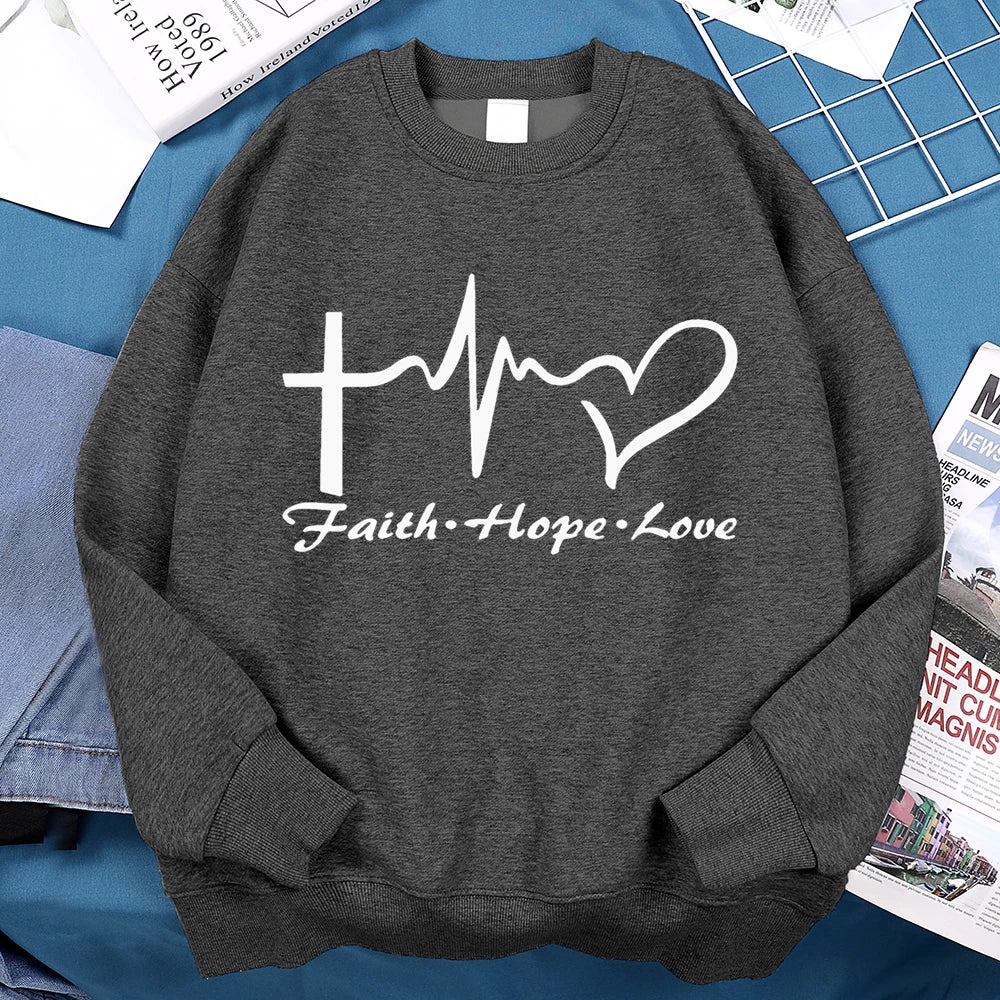 Faith Hope Love Sweatshirt Men Women Crewneck Fleece Sportswear Loose Autumn Clothing Cartoons Loose Hoody Pullover Casual Tops Path Of Praise