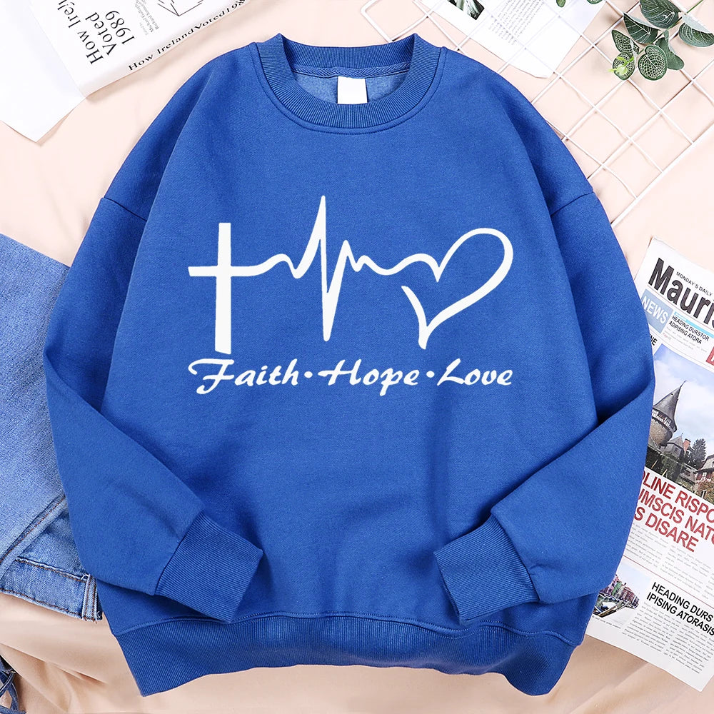 Faith Hope Love Sweatshirt Men Women Crewneck Fleece Sportswear Loose Autumn Clothing Cartoons Loose Hoody Pullover Casual Tops Path Of Praise