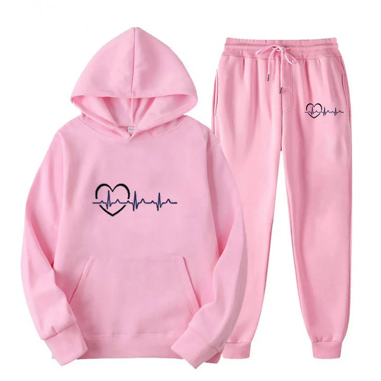 Winter Women's Hooded Sweatshirt Set | Love Heart Plus Velvet Casual Tracksuit | Loose Fit - Path Of Praise